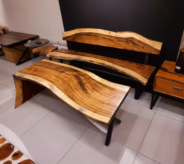Live Edge Wood Bench and Center Table Set Modern Rustic | Craft Edges