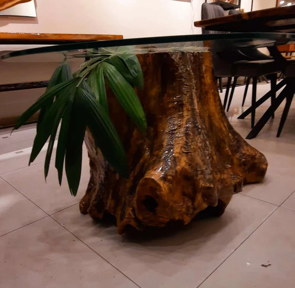 Rustic Tree Trunk Glass Top Table Natural Accent | Craft Edges