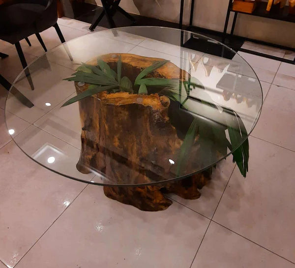 Rustic Tree Trunk Glass Top Table Natural Accent | Craft Edges