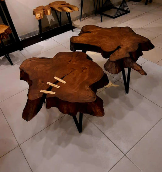 Set of Two Live Edge Wood Center Tables Rustic Style | Craft Edges