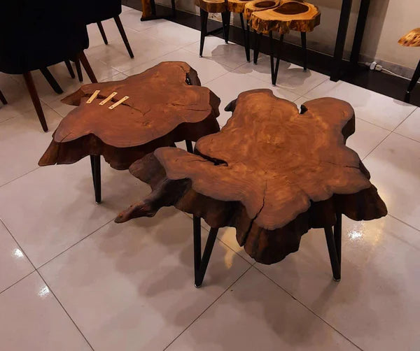 Set of Two Live Edge Wood Center Tables Rustic Style | Craft Edges