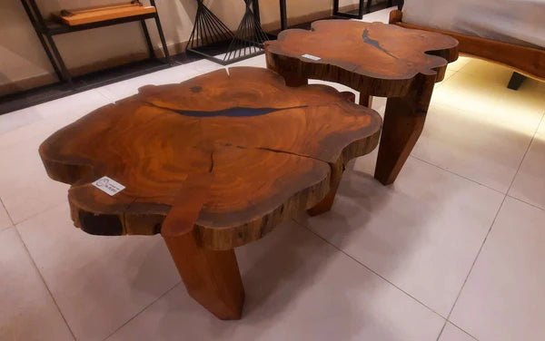 Set of 2 Live Edge Center Tables in Solid Wood – Rustic Natural Finish