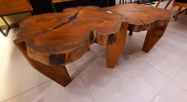 Set of 2 Live Edge Center Tables in Solid Wood – Rustic Natural Finish