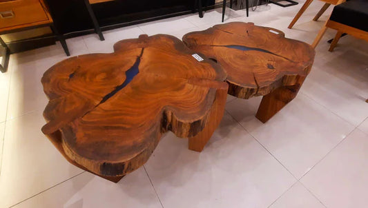 Set of 2 Live Edge Center Tables in Solid Wood – Rustic Natural Finish