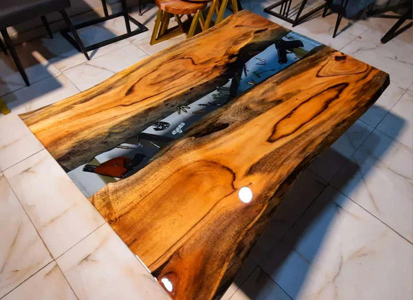 Armory-Themed Epoxy Resin Center Table with Embedded Collectibles