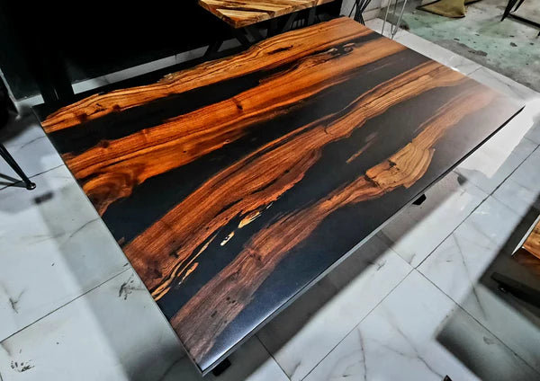 Modern Wood Surface Center Table with Natural Grain and Sleek Black Accents