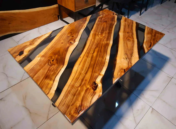 Handcrafted Live Edge Wood & Black Resin Center Table – Modern Luxury Design