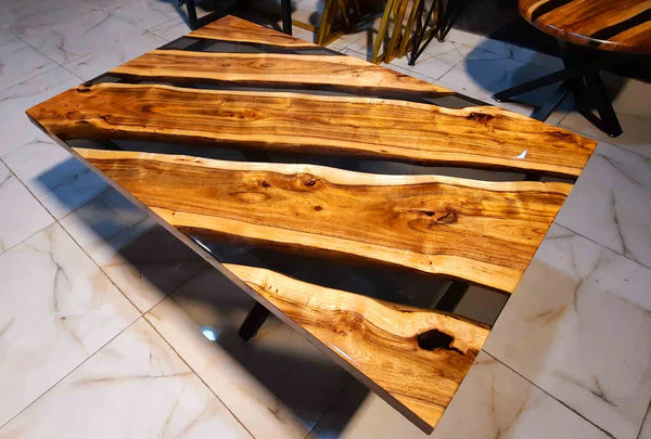 Handcrafted Live Edge Wood & Black Resin Center Table – Modern Luxury Design