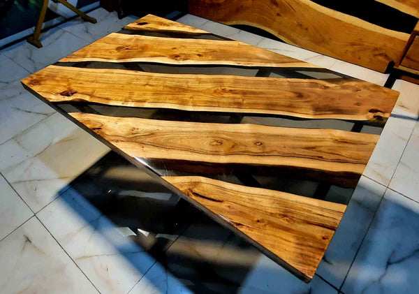 Handcrafted Live Edge Wood & Black Resin Center Table – Modern Luxury Design