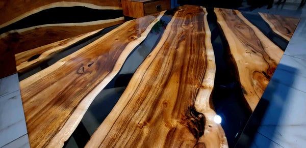 Handcrafted Live Edge Wood & Black Resin Center Table – Modern Luxury Design