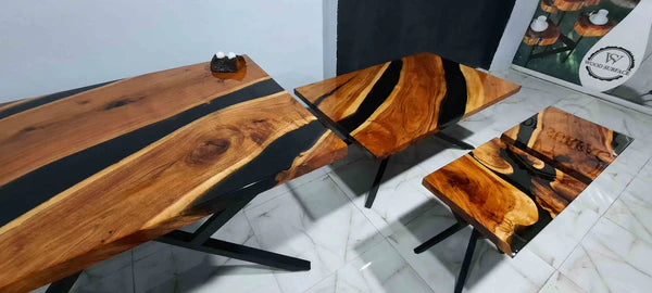 Modern Black Epoxy Wood Table Set 3-Piece Design | Craft Edges