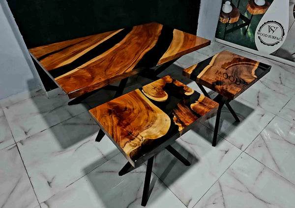 Modern Black Epoxy Wood Table Set 3-Piece Design | Craft Edges