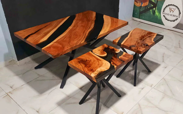 Modern Black Epoxy Wood Table Set 3-Piece Design | Craft Edges