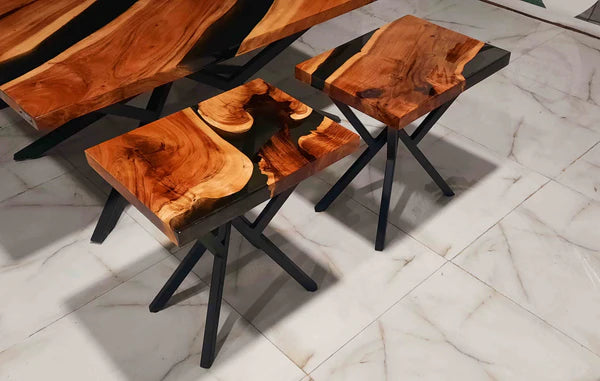 Modern Black Epoxy Wood Table Set 3-Piece Design | Craft Edges