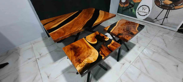 Modern Black Epoxy Wood Table Set 3-Piece Design | Craft Edges