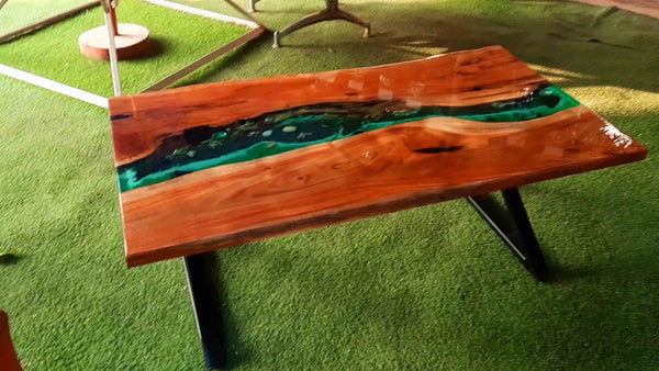 Emerald River Live Edge Wood Center Table Green Art | Craft Edges