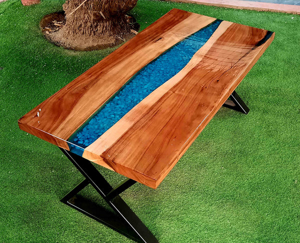 Blue Lagoon Epoxy River Center Table Artistic Wood | Craft Edges