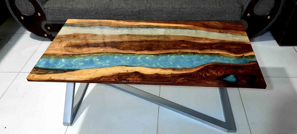 Aqua Drift Resin River Center Table Live Edge Art | Craft Edges
