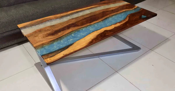 Aqua Drift Resin River Center Table Live Edge Art | Craft Edges