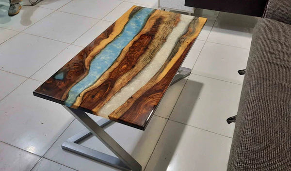 Aqua Drift Resin River Center Table Live Edge Art | Craft Edges