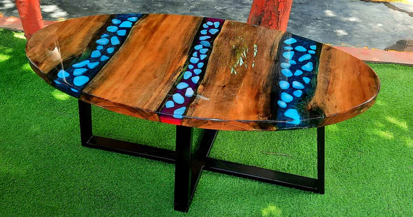 Aqua Gemstone Epoxy Oval Center Table Artistic Decor | Craft Edges