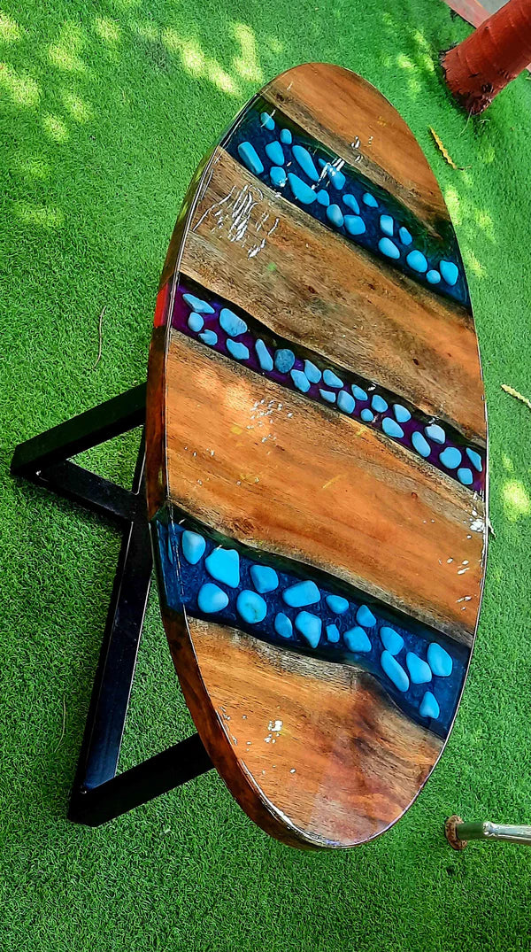 Aqua Gemstone Epoxy Oval Center Table Artistic Decor | Craft Edges
