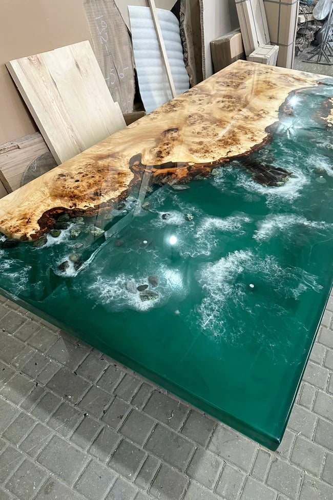 Green Ocean Epoxy River Dining Table