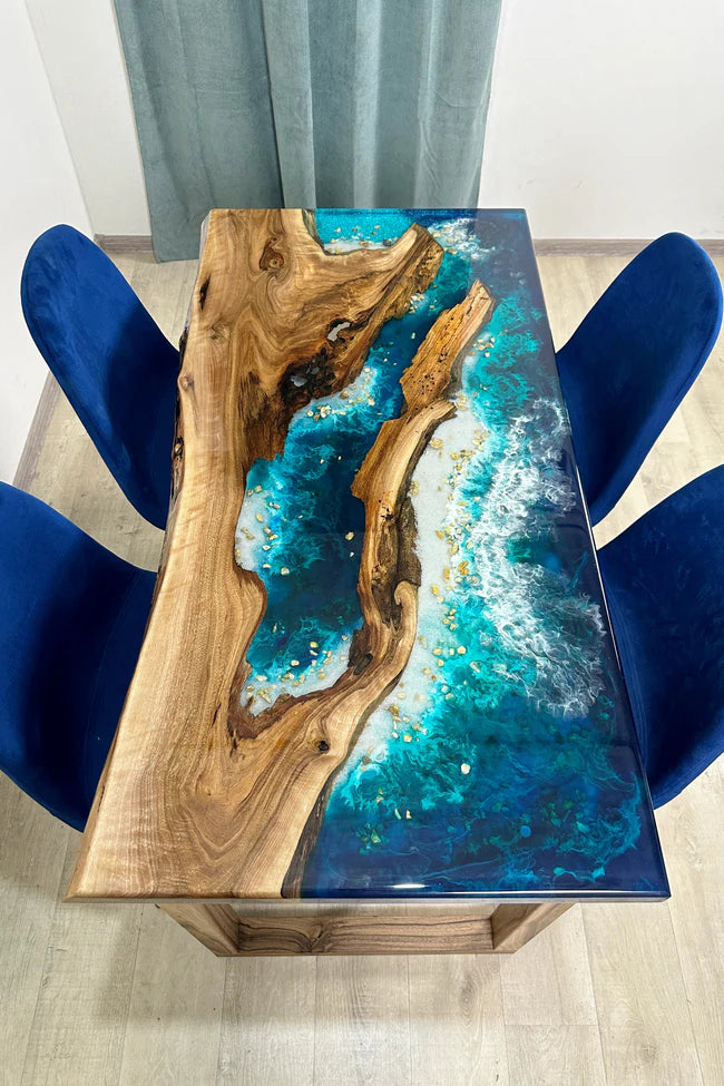 Live Edge Ocean Beach Epoxy Resin Table 4 Seater