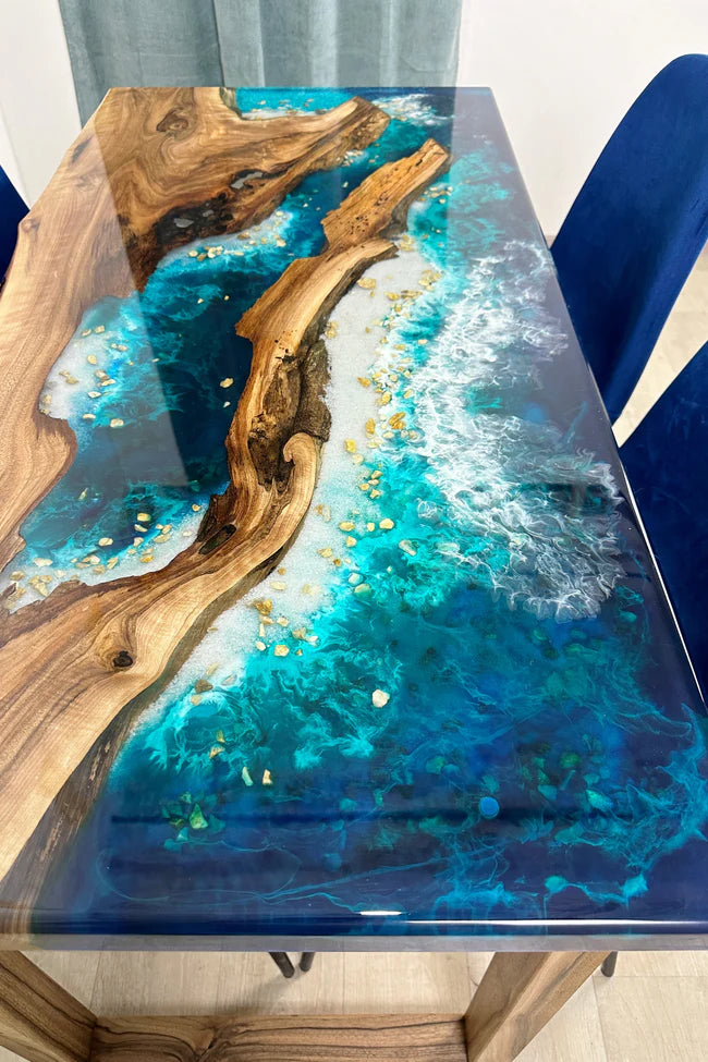 Live Edge Ocean Beach Epoxy Resin Table 4 Seater