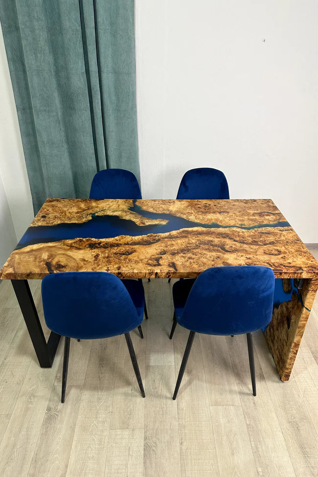 4 Seater Waterfall Blue Resin Table Dining