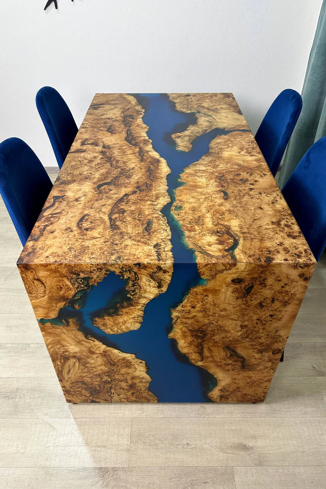 4 Seater Waterfall Blue Resin Table Dining