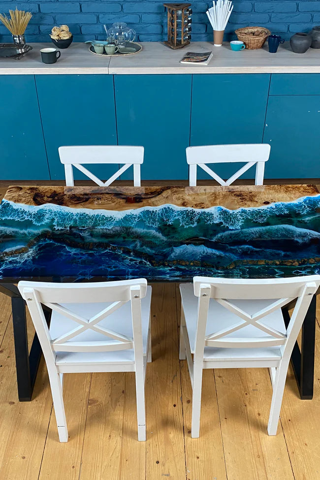 Poplar Resin Ocean Dining Table for 4