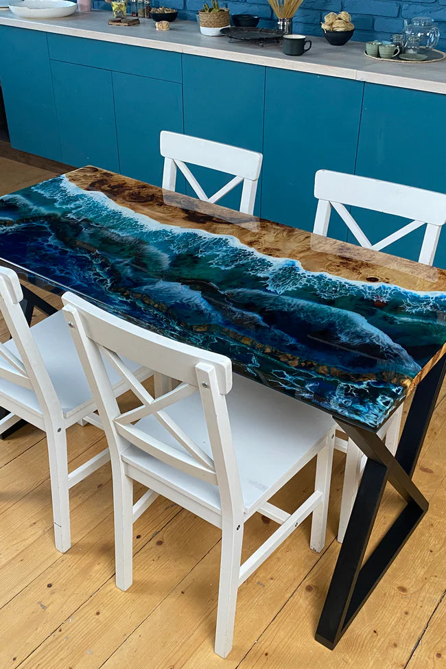 Poplar Resin Ocean Dining Table for 4