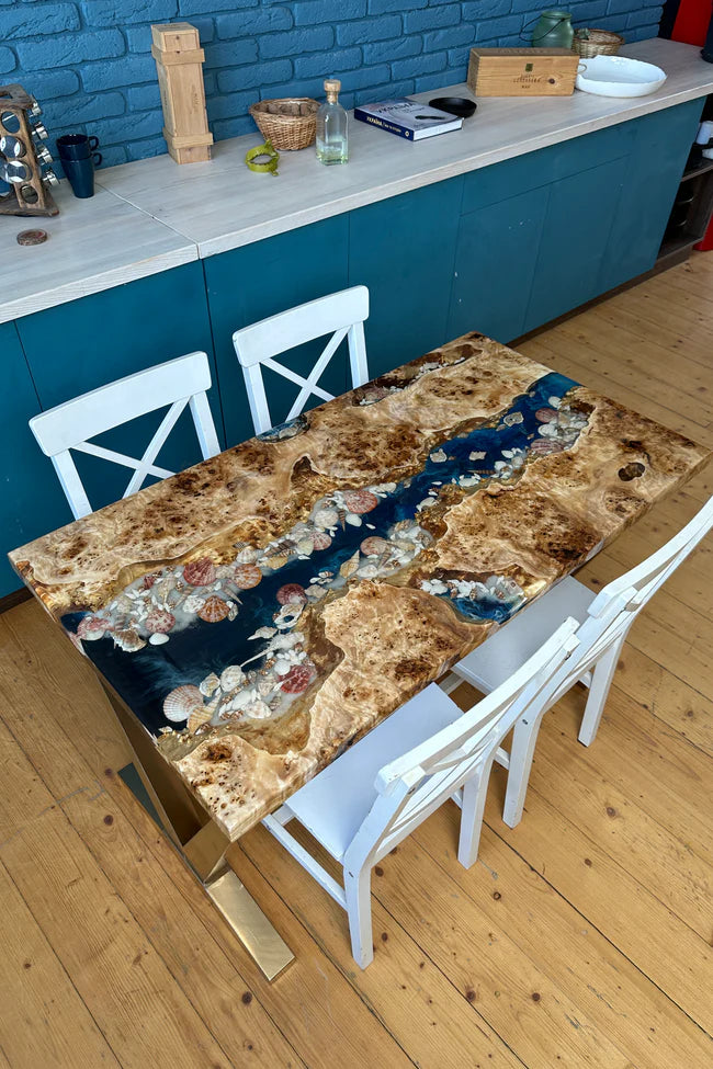 Seashell Epoxy Dining Table for 4