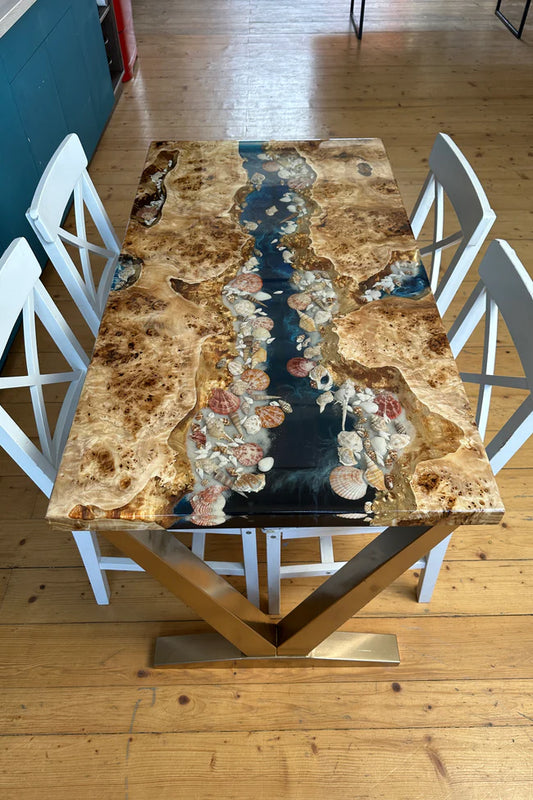 Seashell Epoxy Dining Table for 4
