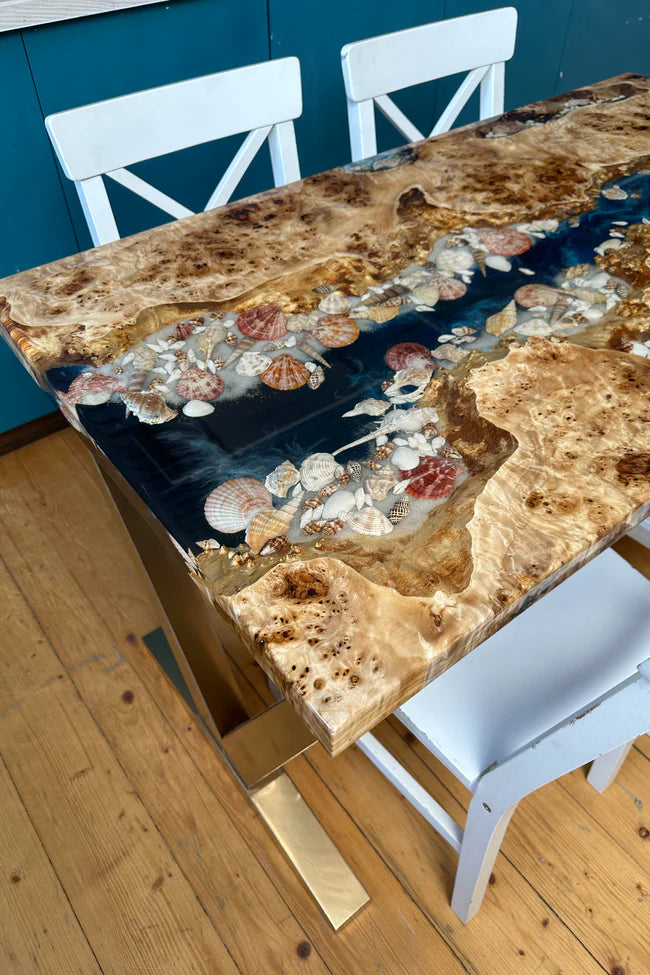 Seashell Epoxy Dining Table for 4