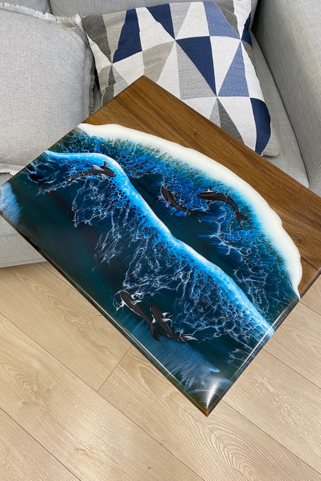 Walnut Wood and Epoxy Side Table