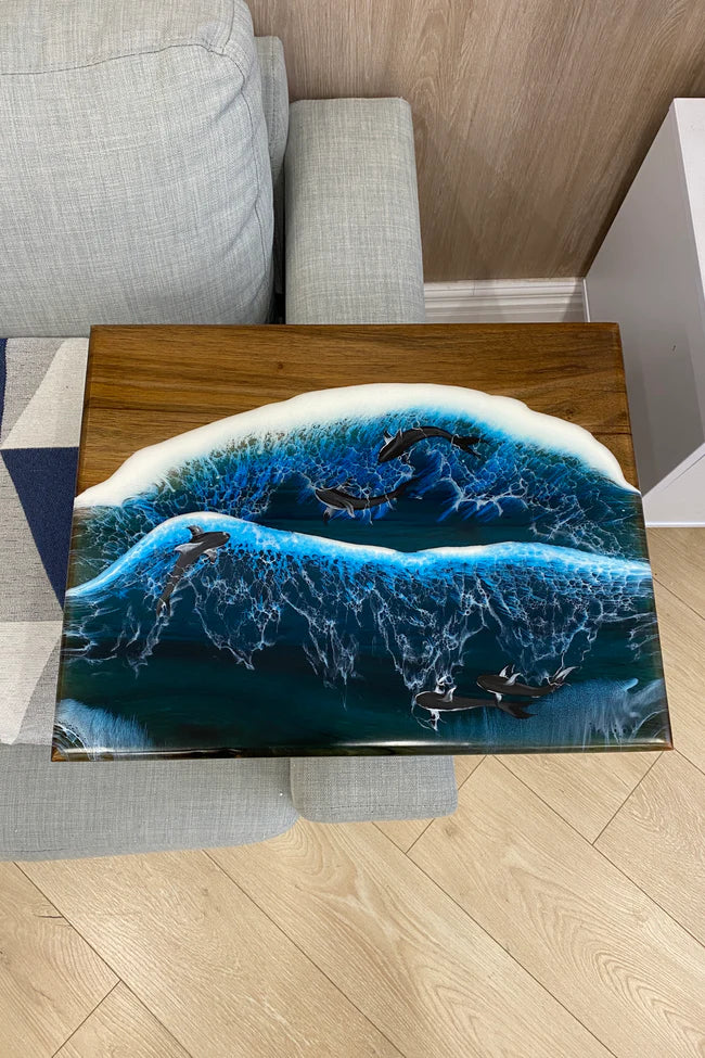 Walnut Wood and Epoxy Side Table