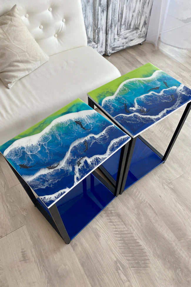 Set of 2 Ocean Resin Coffee Tables