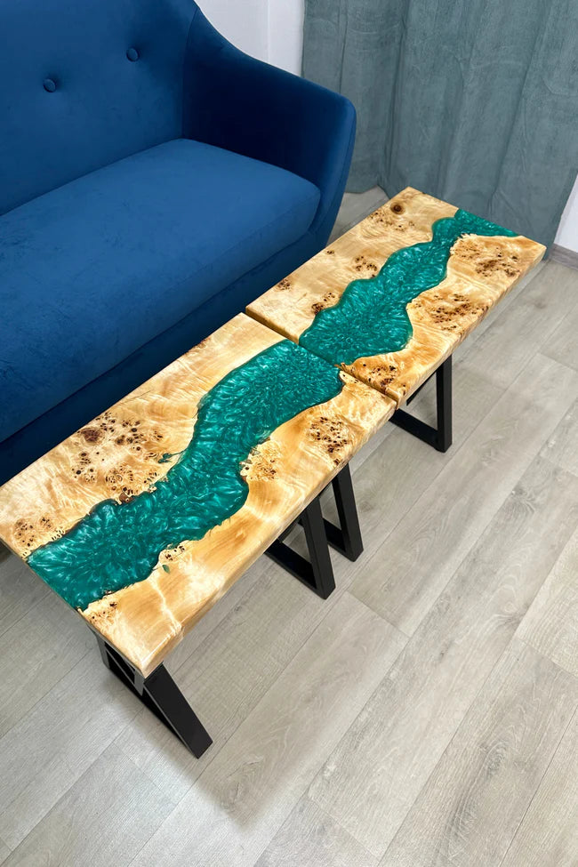 Set of 2 Emerald green Resin Coffee Tables