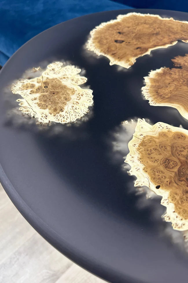 Black round epoxy side table