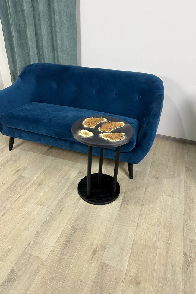 Black round epoxy side table