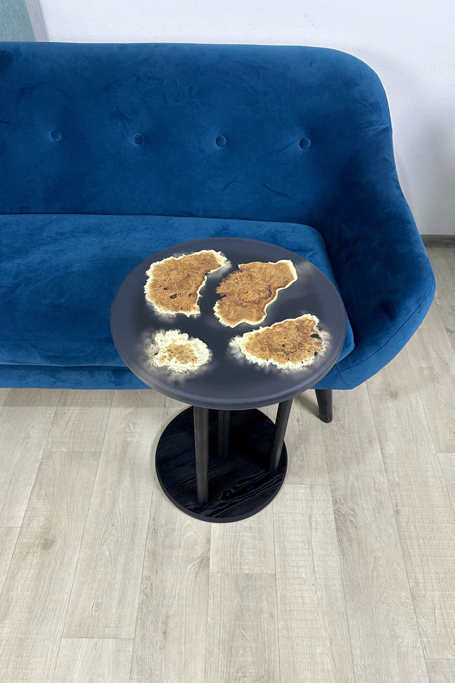 Black round epoxy side table