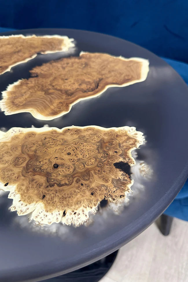 Black round epoxy side table