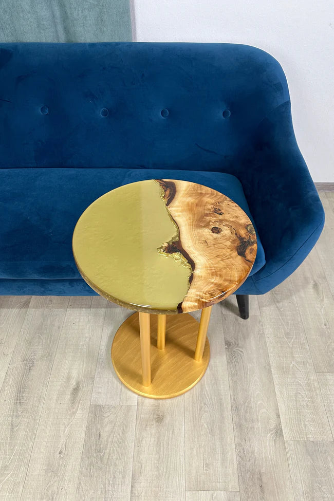 Golden Round Resin Side Table