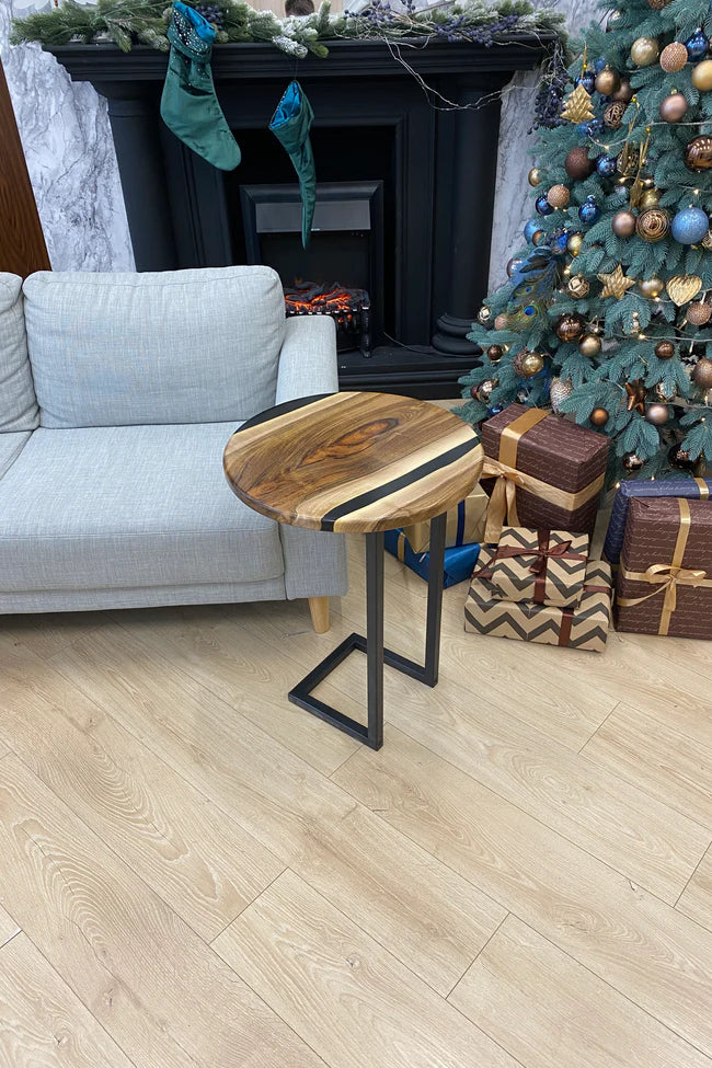 Walnut Resin Round Side Table