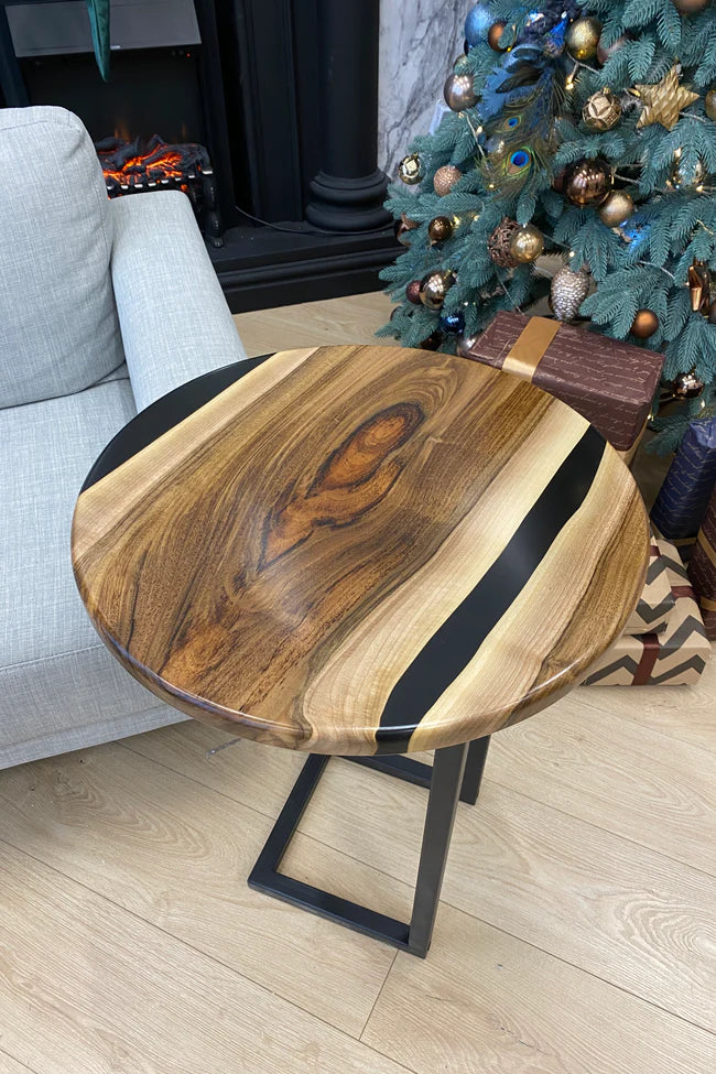 Walnut Resin Round Side Table