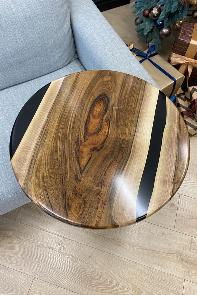 Walnut Resin Round Side Table