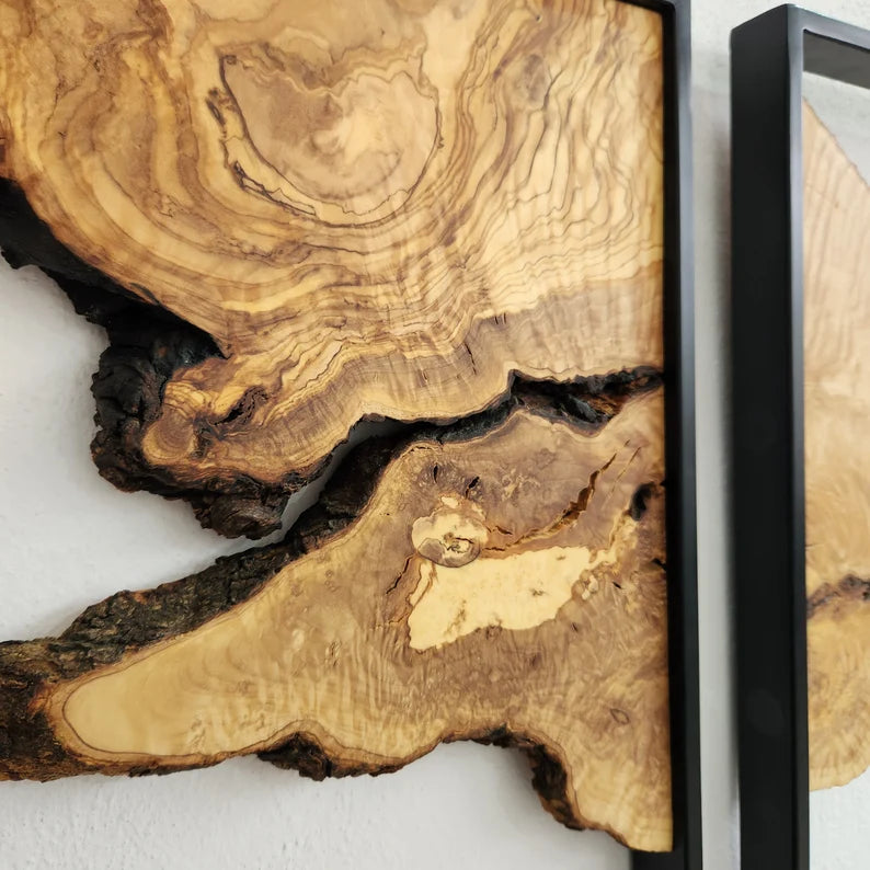 Set of 3 – Handcrafted Metal & Olive Wood Wall Art | Rustic Live Edge Decor