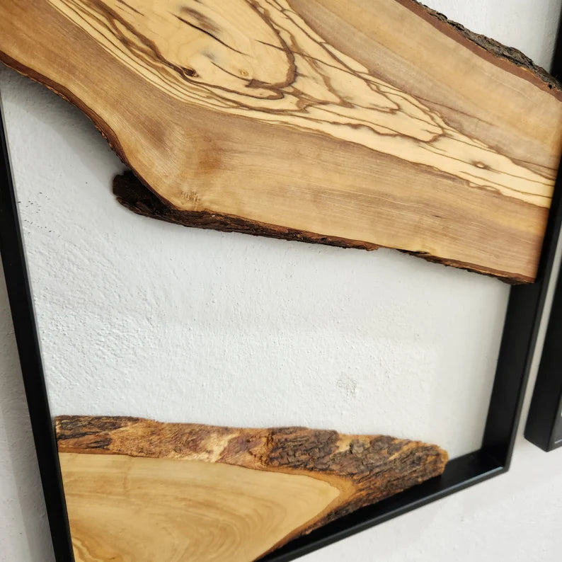 Set of 3 – Handcrafted Metal & Olive Wood Wall Art | Rustic Live Edge Decor